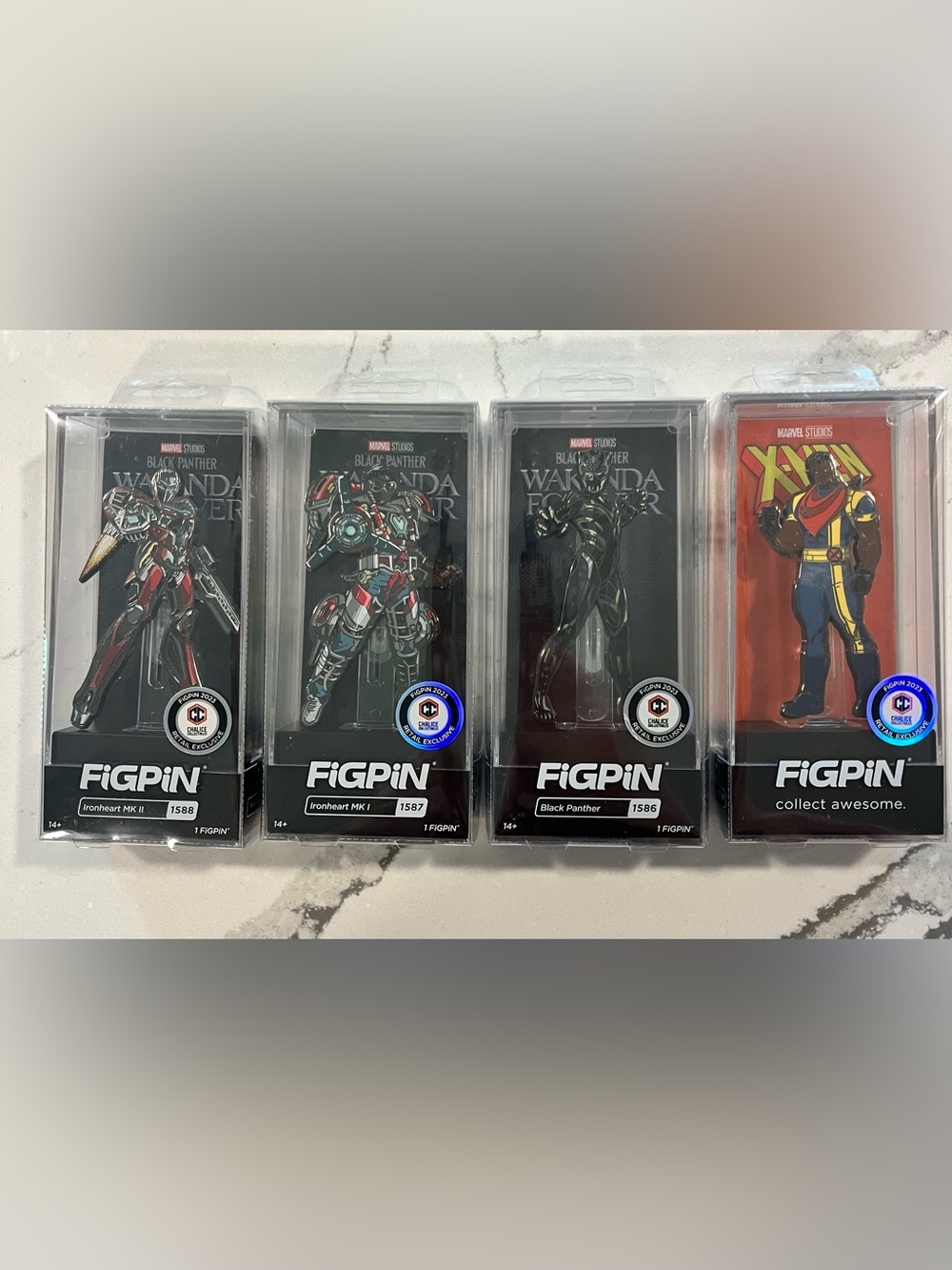 FiGPiN Black Panther & Ironheart MK I and II. Collectible Pin Set -